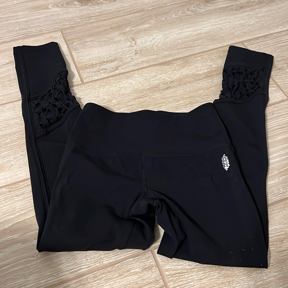 🆕 Free People 7/8 Leggings with Lattice Weave |  XS | Black